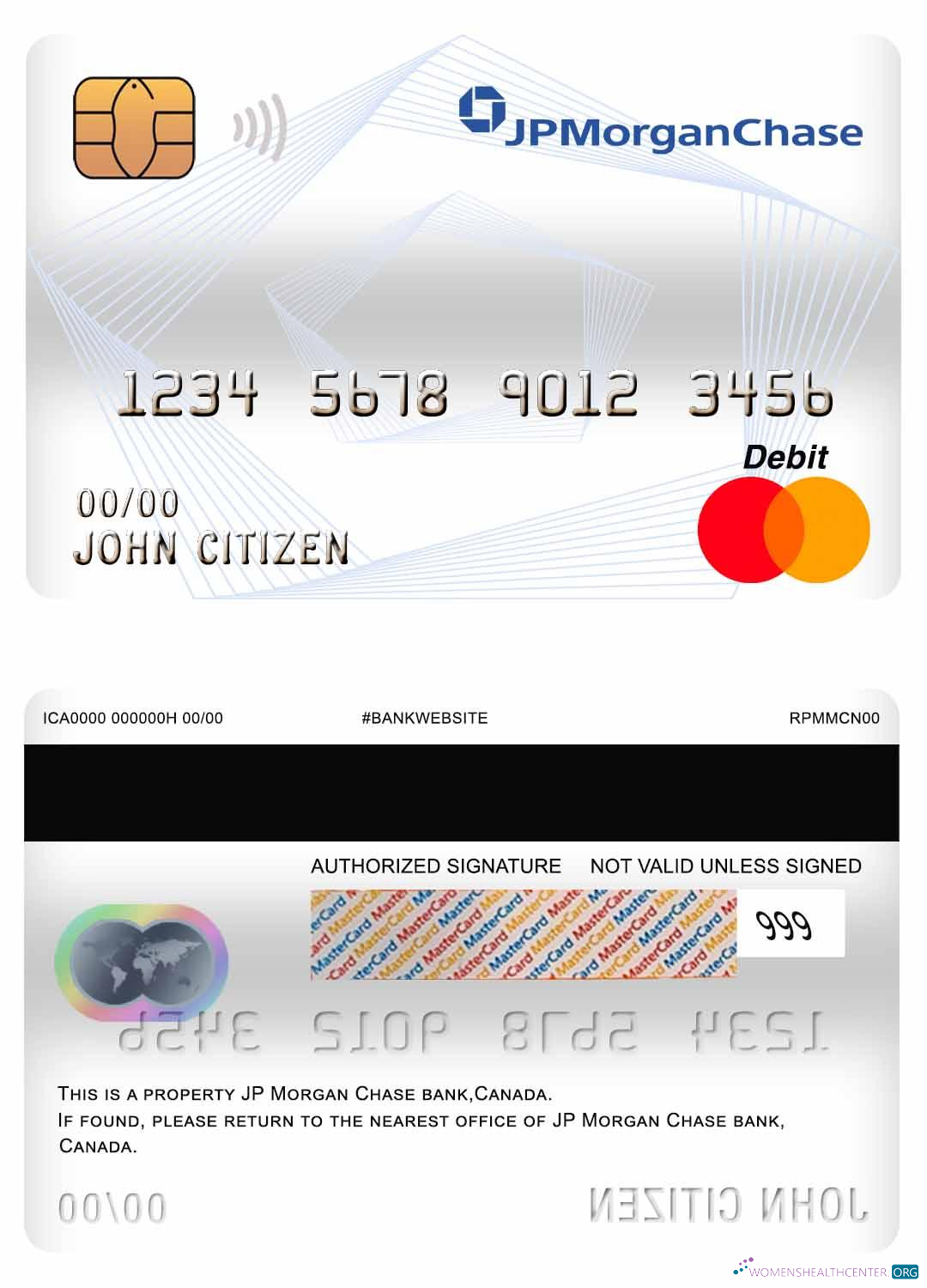 Download Canada JP Morgan Chase Bank mastercard debit card Photoshop template